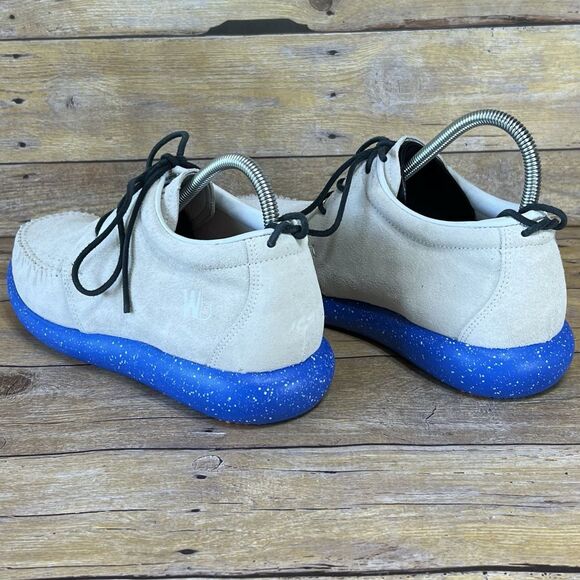 WB Moccasin Size Mens 6 Womens7 Taupe Royal Blue Hemera Fringe 100%Leather Suede - Picture 5 of 16